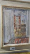 An oil on board 'Walsingham Cottage Interior' signed Janet Goldphin,