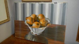 An oranges still life study in mixed media signed N Broughton '73