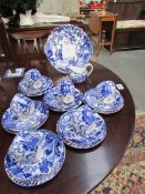 A Royal Crown Derby blue and white tea set (missing sugar bowl)