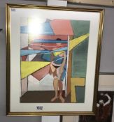 A signed and dated 1962 watercolour and gouache abstract painting of a semi-nude by D R Adamson,