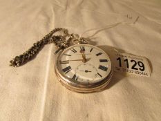 A silver 'improved patent' pocket watch, London 1866/67 with silver watch chain,