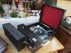 A Dansette record player with speakers,