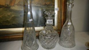 3 cut glass decanters