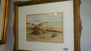 A framed and glazed watercolour 'Hay Binding' signed H C Fox, 1894 (Henry Charles Fox),