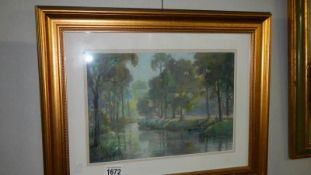 A framed and glazed watercolour 'River Bend' H.F.