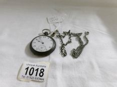 A gunmetal pocket watch (working) and 2 base metal watch chains
