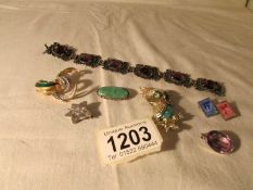 6 vintage brooches including 4 silver and a bracelet