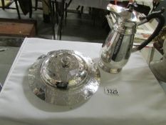 A silver plated butter dish and water jug