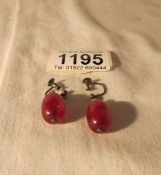 A pair of amber drop pendant earrings