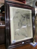 A framed and glazed pencil drawing of a farm worker signed J.