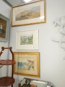 3 watercolours including 19th century fishing harbour scene,