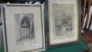 A framed and glazed G Phemie signed etching and a framed and glazed print entitled 'The Five