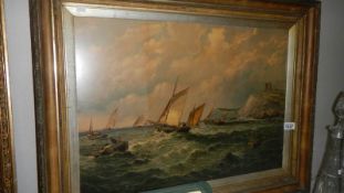 A framed and glazed seascape
