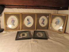 A set of 4 framed and glazed silhouettes and a pair of smaller examples