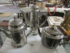 2 silver plated tea pots and a coffee pot