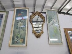 2 framed and glazed panels depicting carnations and flamingoes