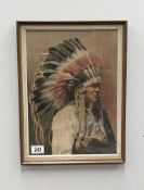 A framed and glazed study of a native American Indian chief