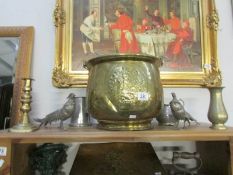 A brass jardiniere and other metal ware