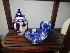 A Wood's Imari style pot with lid,