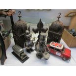 A mixed lot of metal ware including figures, lanterns,