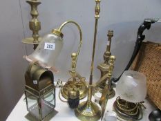 A mixed lot of brass ware including table lamps