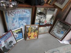 5 framed and glazed adverts and a painted mirror