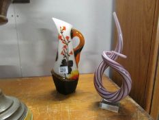 A Galle' style glass jug and an art glass ornament