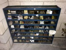 A set of metal work shop shelves