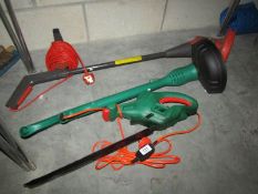 A hedge trimmer and 2 strimmers