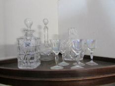 2 glass decanters,