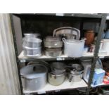 2 shelves of pots and pans