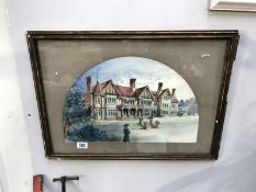 A framed and glazed watercolour of a manor house signed J S Border