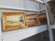 3 pine framed farm animal prints