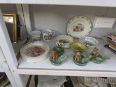 A mixed lot of china including Royal Doulton Bunnikins, Wedgwood Peter Rabbit bowl,