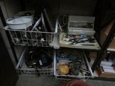 2 shelves of kitchen ware including teasmade