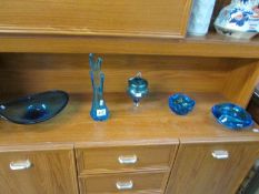 A mixed lot of blue glass ware