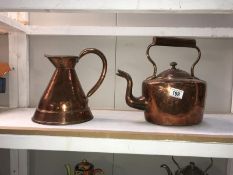 A Victorian copper kettle & jug