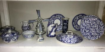 A quantity of blue & white china including Delft & Minton etc.