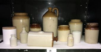 11 stoneware flasks,