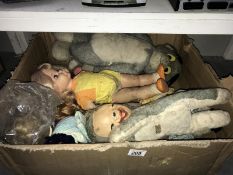 A large box of stuffed toys & dolls including Merrythought