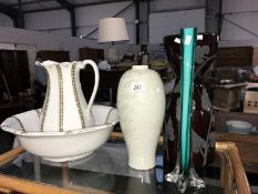 A jug & bowl & 3 vases