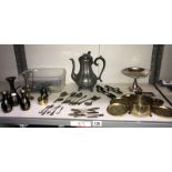 A mixed lot of metalware including EPNS cutlery, comport & coffee jug etc.