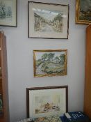 3 framed and glazed prints and 2 other pictures