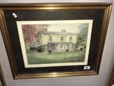 A watercolour of a country house