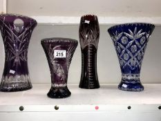 4 Bohemian glass vases of various colours