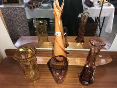4 art glass vases (unsigned)