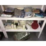 3 shelves of upholstery braiding material & fabrics