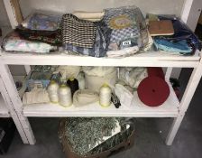 3 shelves of upholstery braiding material & fabrics