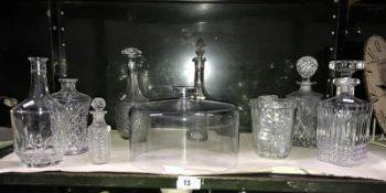 6 glass/crystal decanters and quantity of stoppers