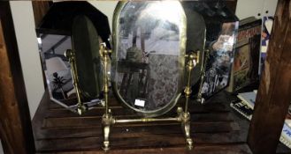 A brass swivel dressing table mirror & 2 bevel edge mirrors